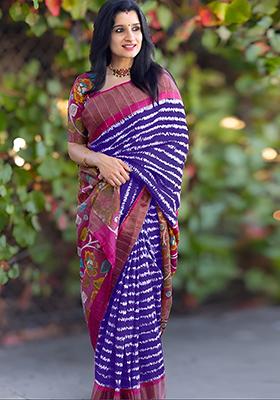 Royal Blue Embroidered Linen Saree Set