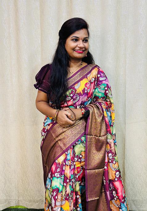 Metallic Purple Embroidered Laced Saree main image 1