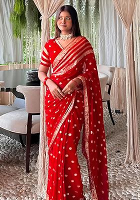 Red Embroidered Georgette Saree Set
