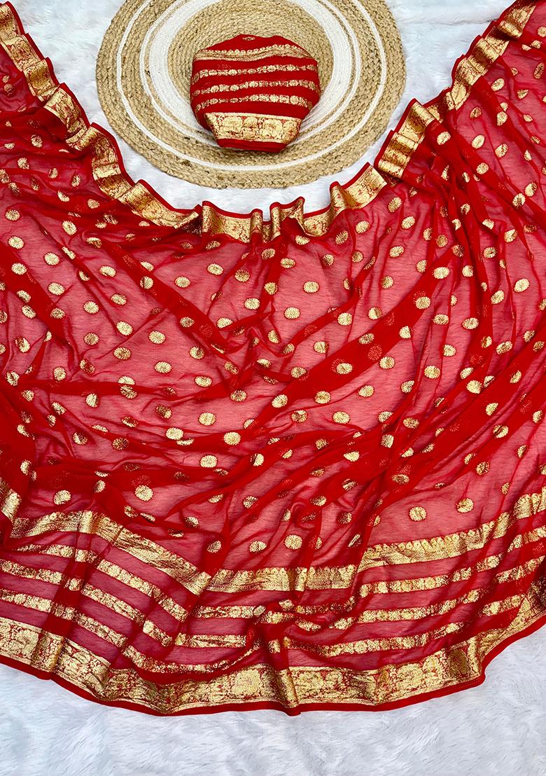 Red Embroidered Georgette Saree Set