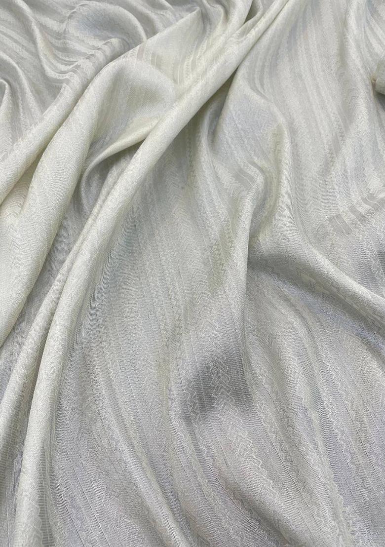 White Embroidered Silk Saree Set