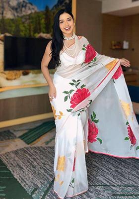 White Embroidered Georgette Saree Set