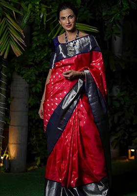 Pink Embroidered Silk Saree Set