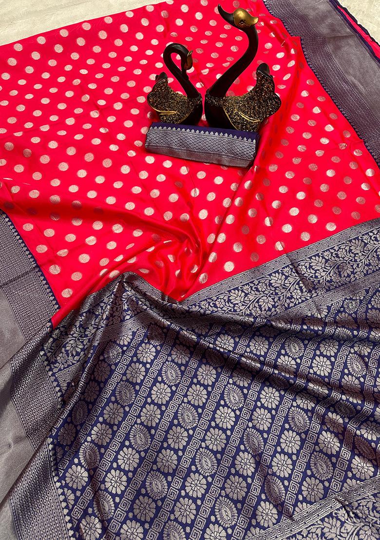 Pink Embroidered Silk Saree Set