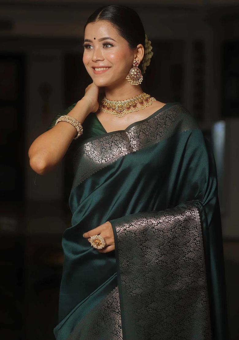 Green Embroidered Silk Saree Set