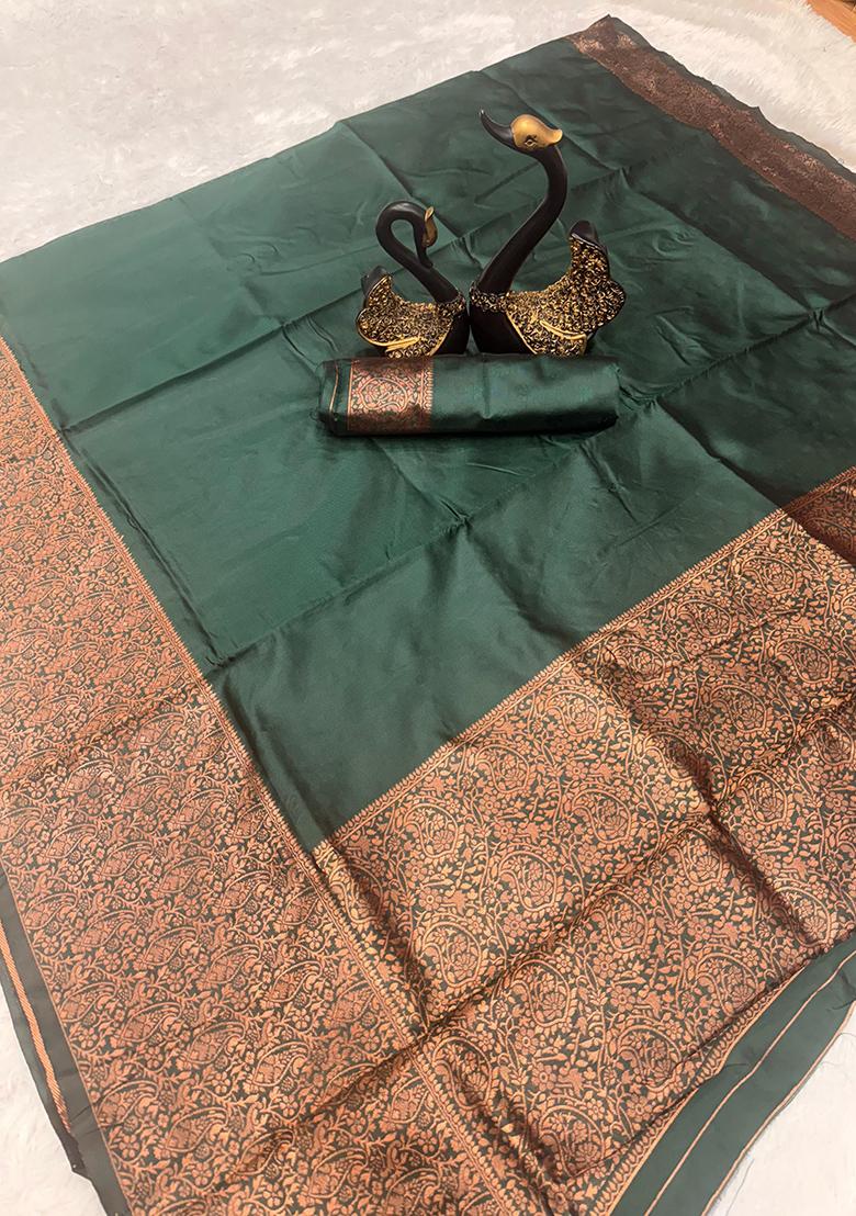 Green Embroidered Silk Saree Set