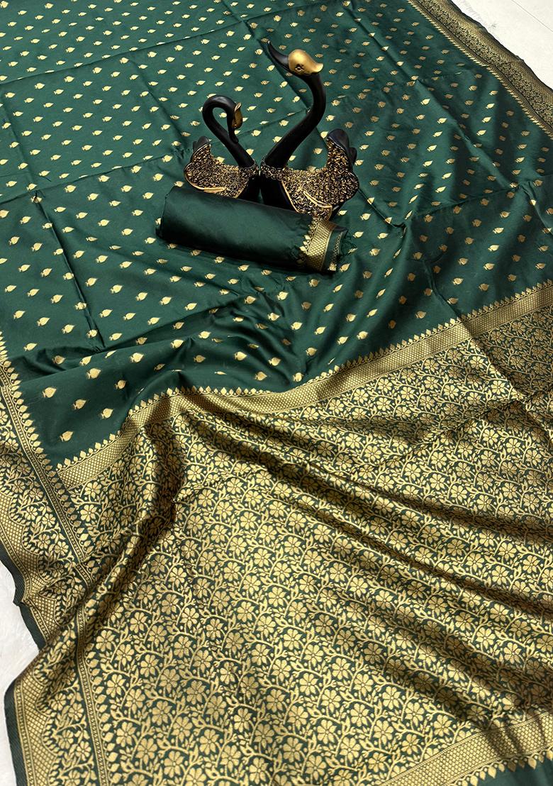 Green Embroidered Silk Saree Set