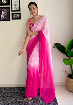 Multicolor Embroidered Georgette Saree Set