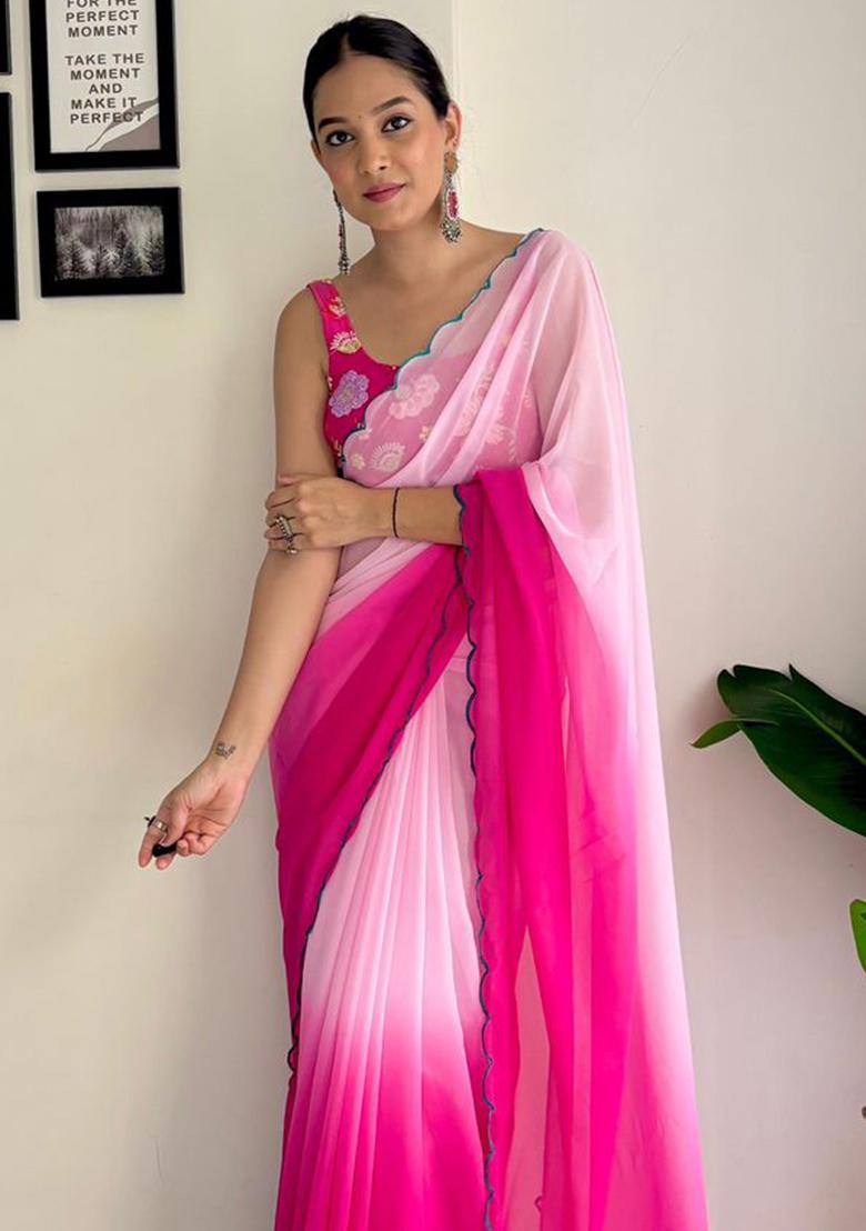 Multicolor Embroidered Georgette Saree Set