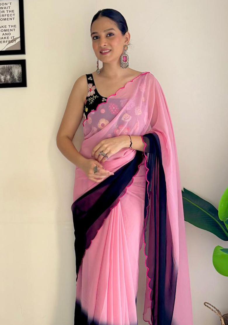 Multicolor Embroidered Georgette Saree Set