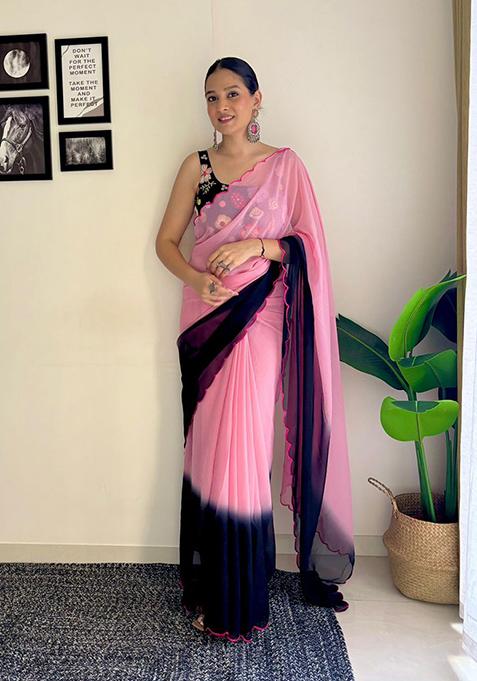 Multicolor Embroidered Georgette Saree Set