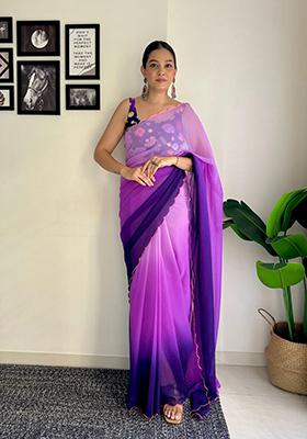 Multicolor Embroidered Georgette Saree Set