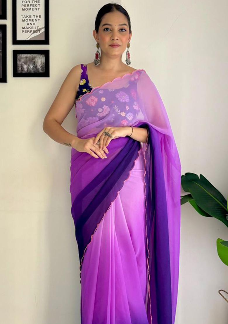 Multicolor Embroidered Georgette Saree Set