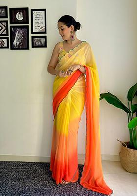Multicolor Embroidered Georgette Saree Set