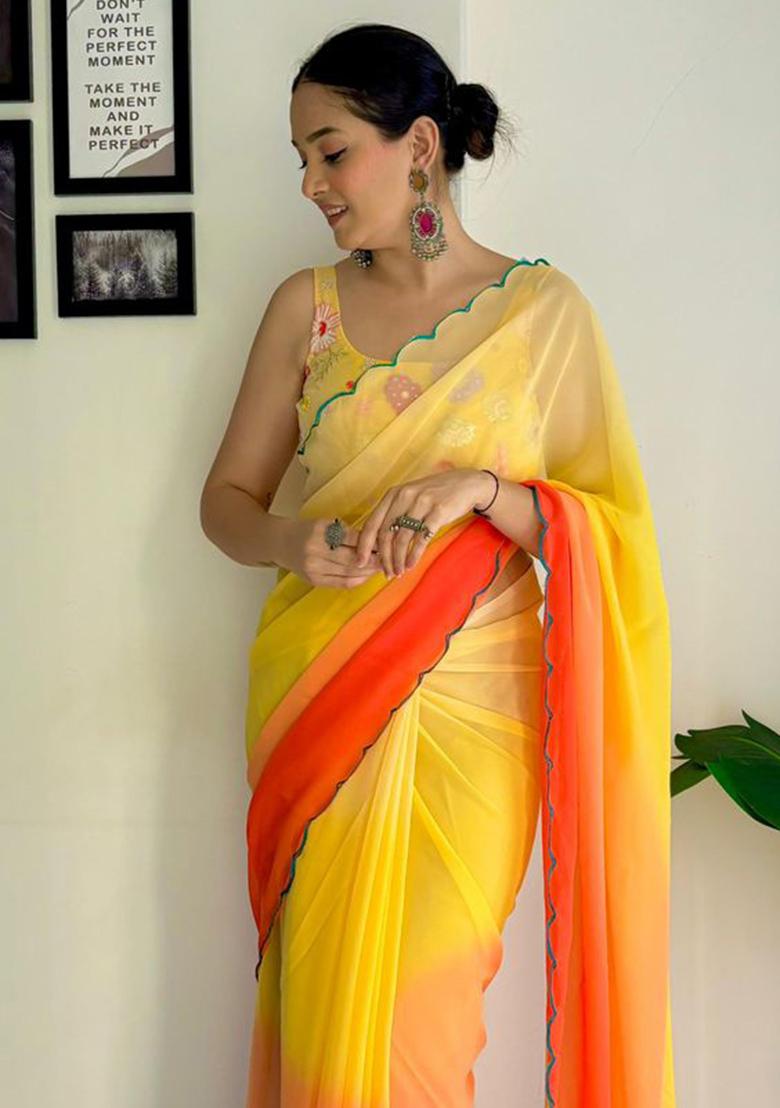 Multicolor Embroidered Georgette Saree Set