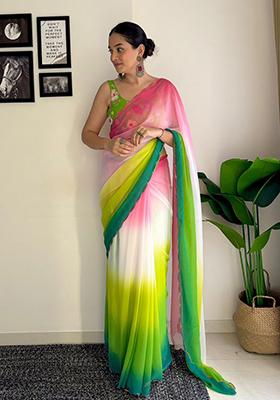 Multicolor Embroidered Georgette Saree Set