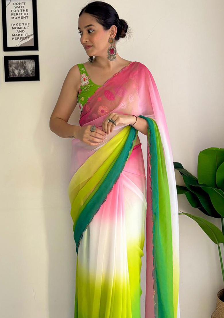 Multicolor Embroidered Georgette Saree Set