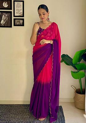 Multicolor Embroidered Georgette Saree Set