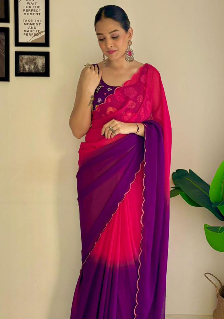 Multicolor Embroidered Georgette Saree Set