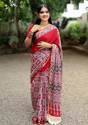 Light Blue Embroidered Cotton Saree Set