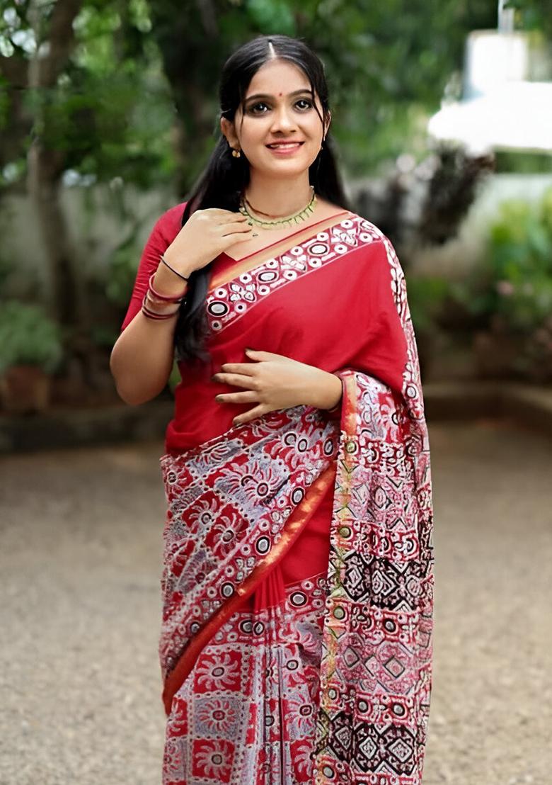 Light Blue Embroidered Cotton Saree Set