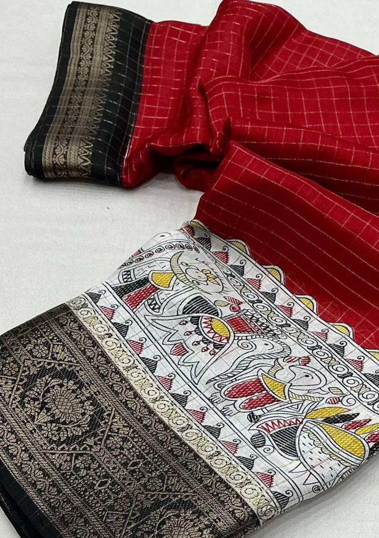 Red Embroidered Silk Saree Set