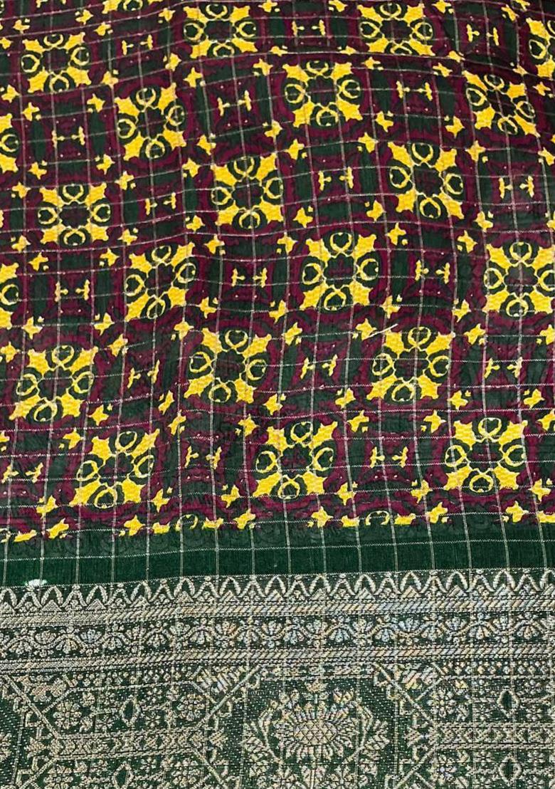 Wine Embroidered Silk Saree Set