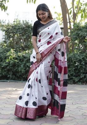 Pink Machine Embroidered Soft Dola Cotton Saree Set