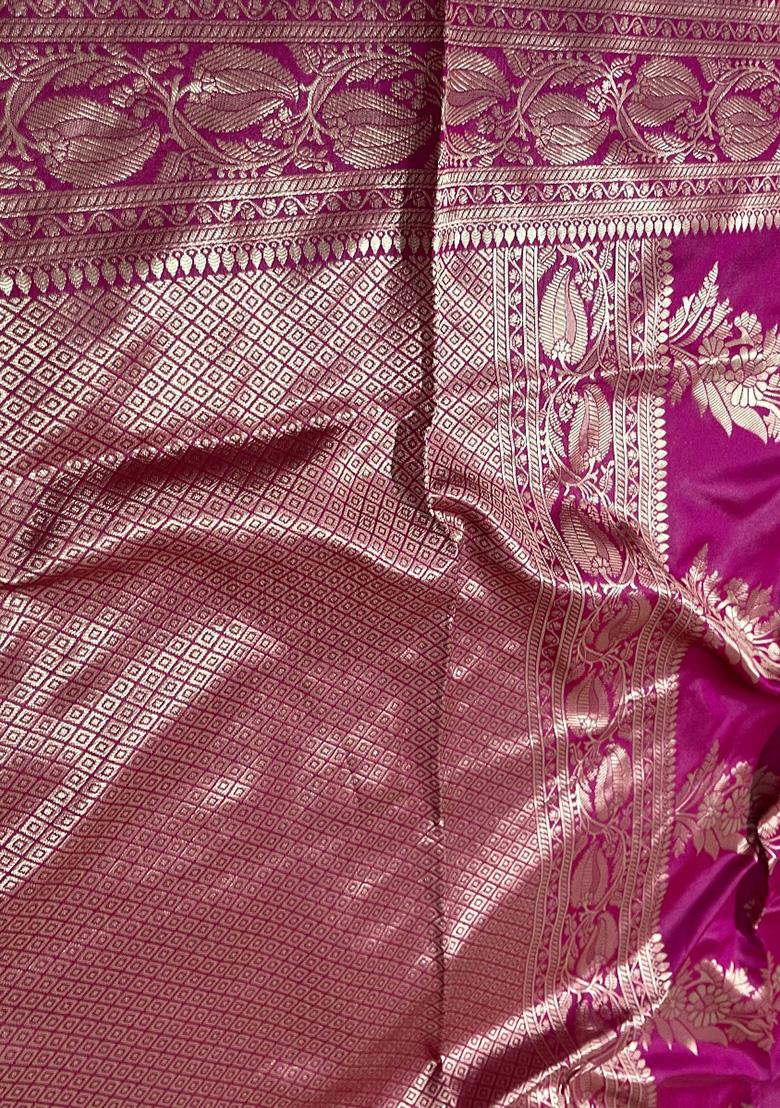 Pink Machine Embroidered Banarasi Soft Silk Saree Set