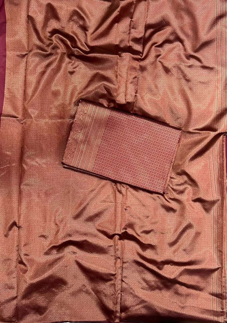 Maroon Machine Embroidered Lichi Silk Blend Saree Set for Diwali and Festive Wear - Indya