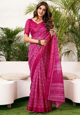 Pink Machine Embroidered Dola Silk Saree Set