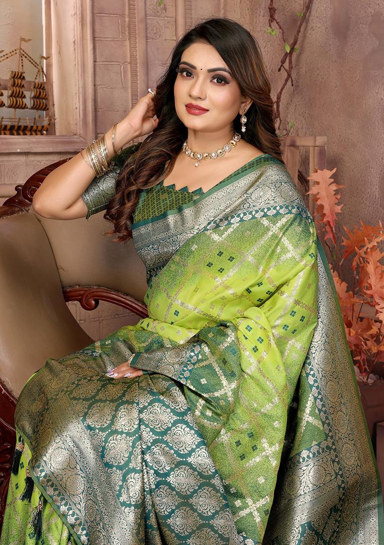Light Green Embellished Silk Unstitched Saree
