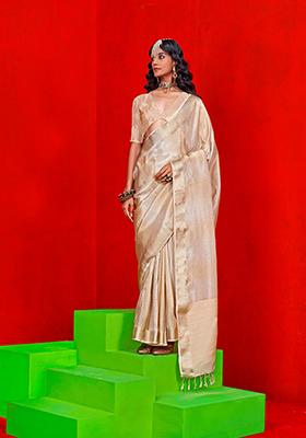 White Zari Embroidered Tissue Saree