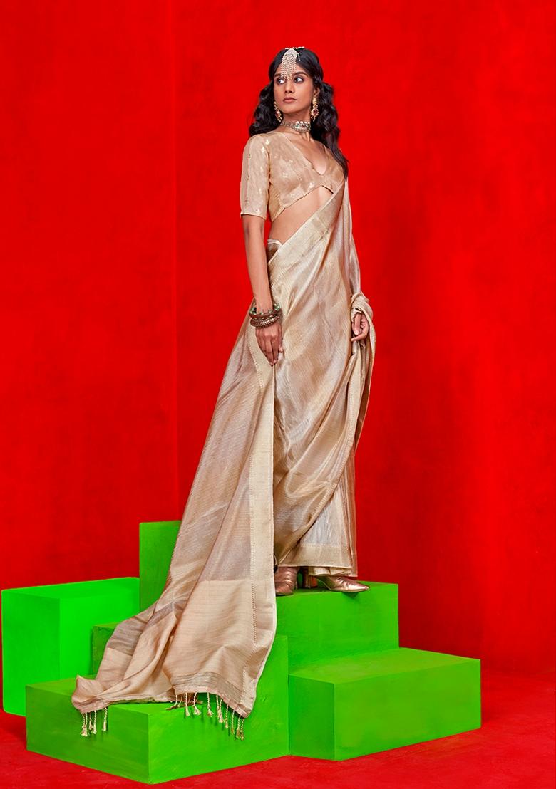 White Zari Embroidered Tissue Saree