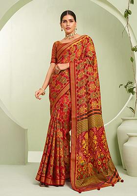 Red Paisley Printed Georgette Saree