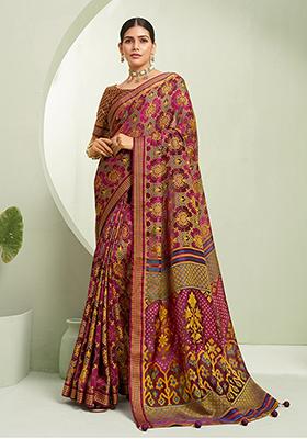 Purple Paisley Printed Georgette Saree