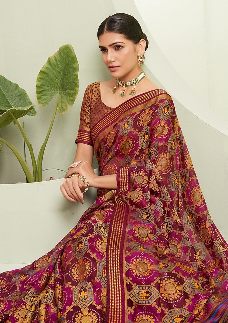 Purple Paisley Printed Georgette Saree