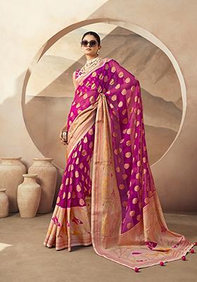 Magenta Zari Embroidered Georgette Saree