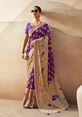 Violet Zari Embroidered Georgette Saree