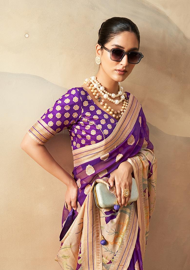 Violet Zari Embroidered Georgette Saree