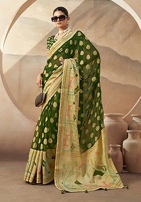 Green Zari Embroidered Georgette Saree