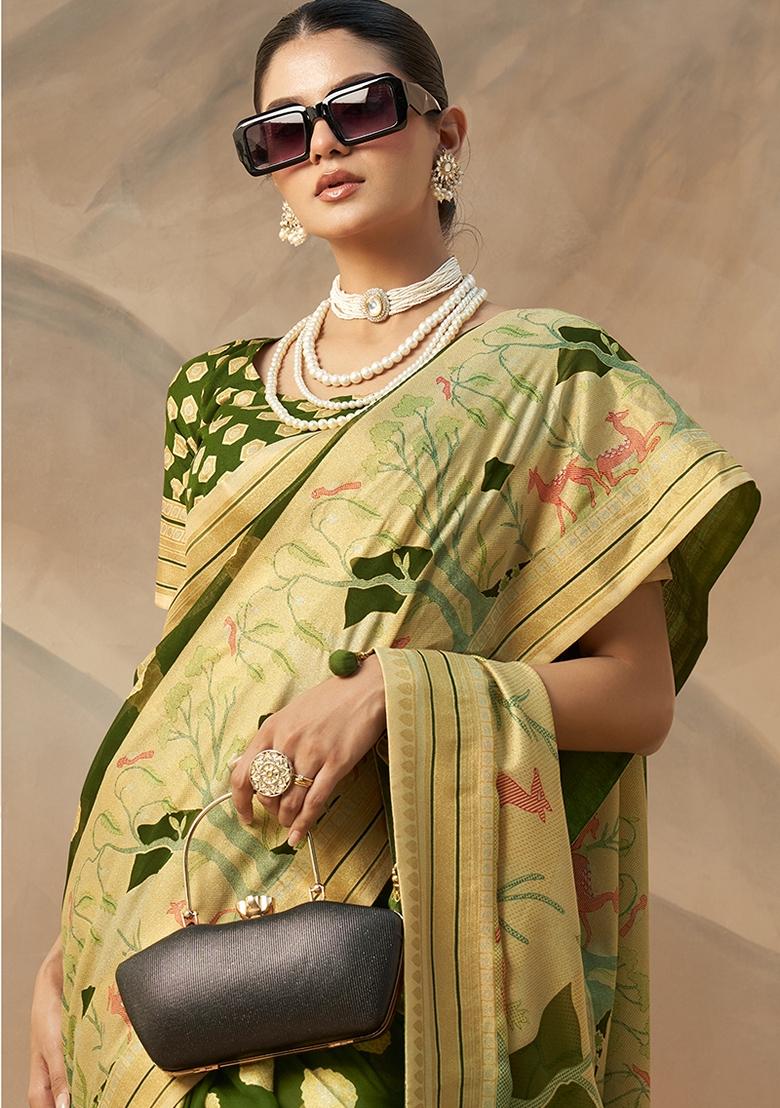 Green Zari Embroidered Georgette Saree