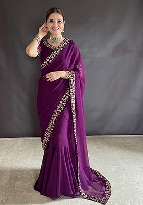 Rani Pink Sequin Embroidered Faux Georgette Pre-Stitched Saree