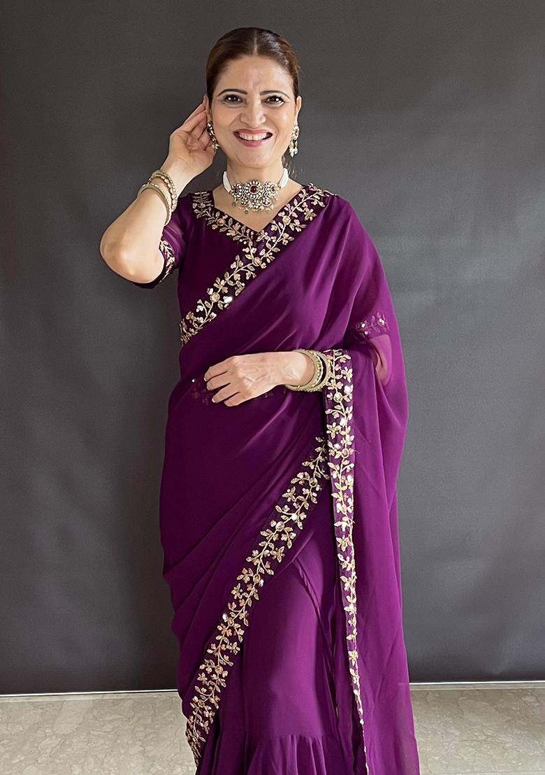 Rani Pink Sequin Embroidered Faux Georgette Pre-Stitched Saree