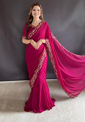 Pink Sequin Embroidered Faux Georgette Pre-Stitched Saree