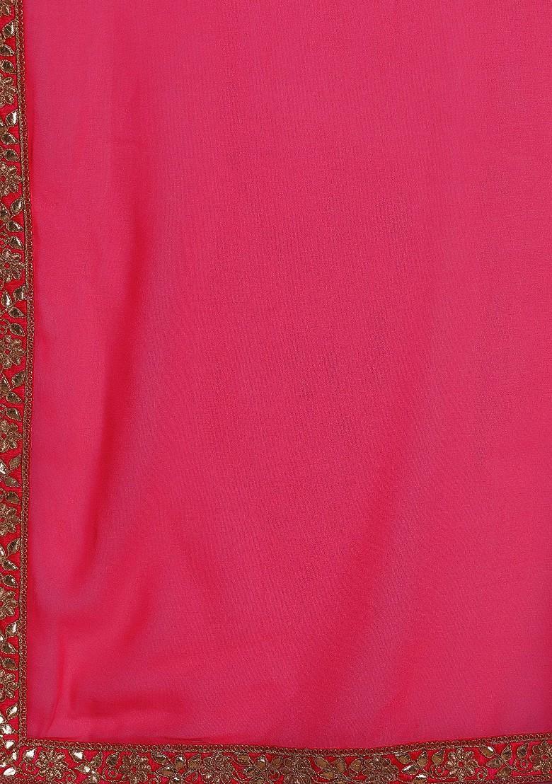 Pink Solid Poly Blend Saree Set