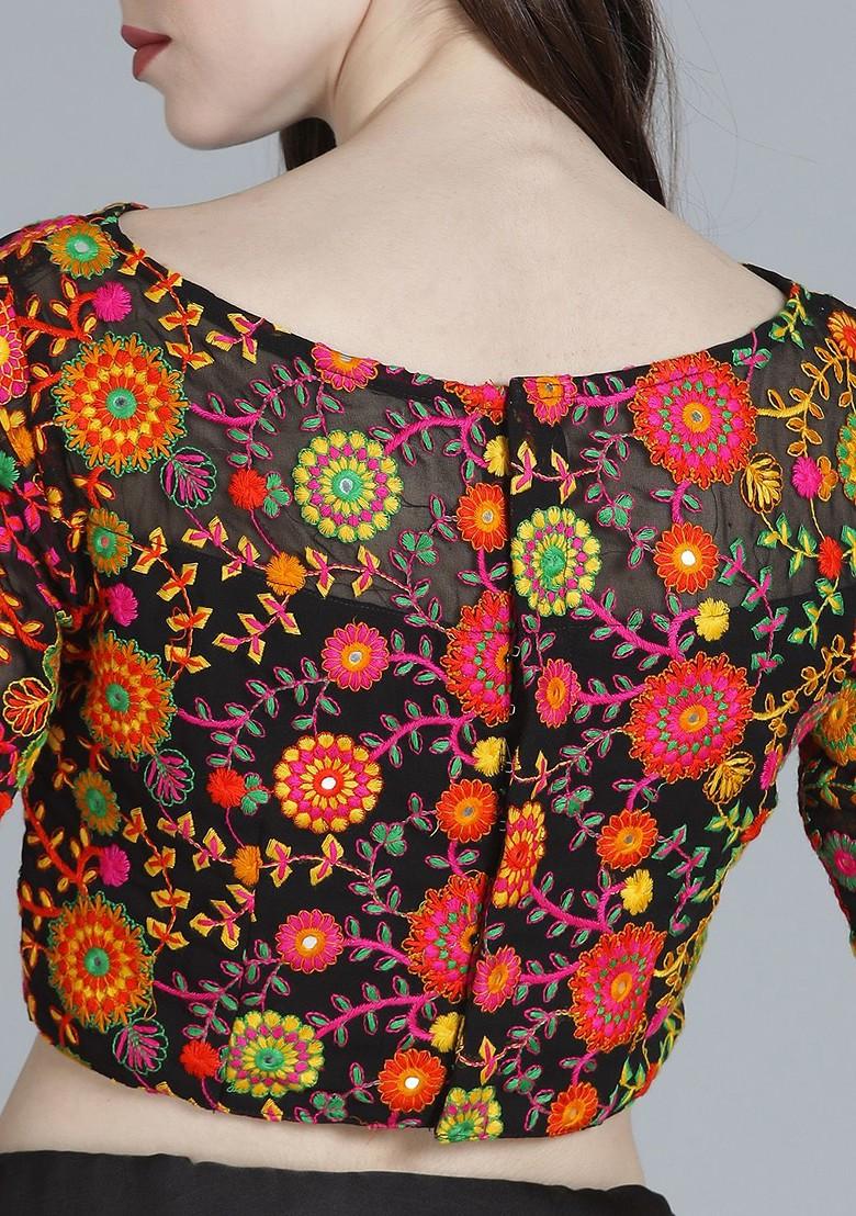 Black Solid Poly Blend Saree Set