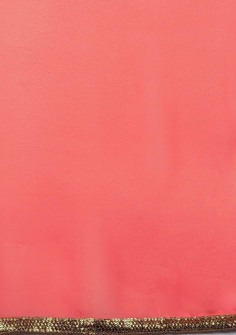 Peach Solid Poly Blend Saree Set