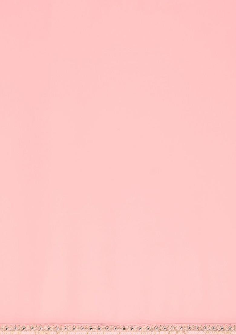 Pink Solid Poly Blend Saree Set