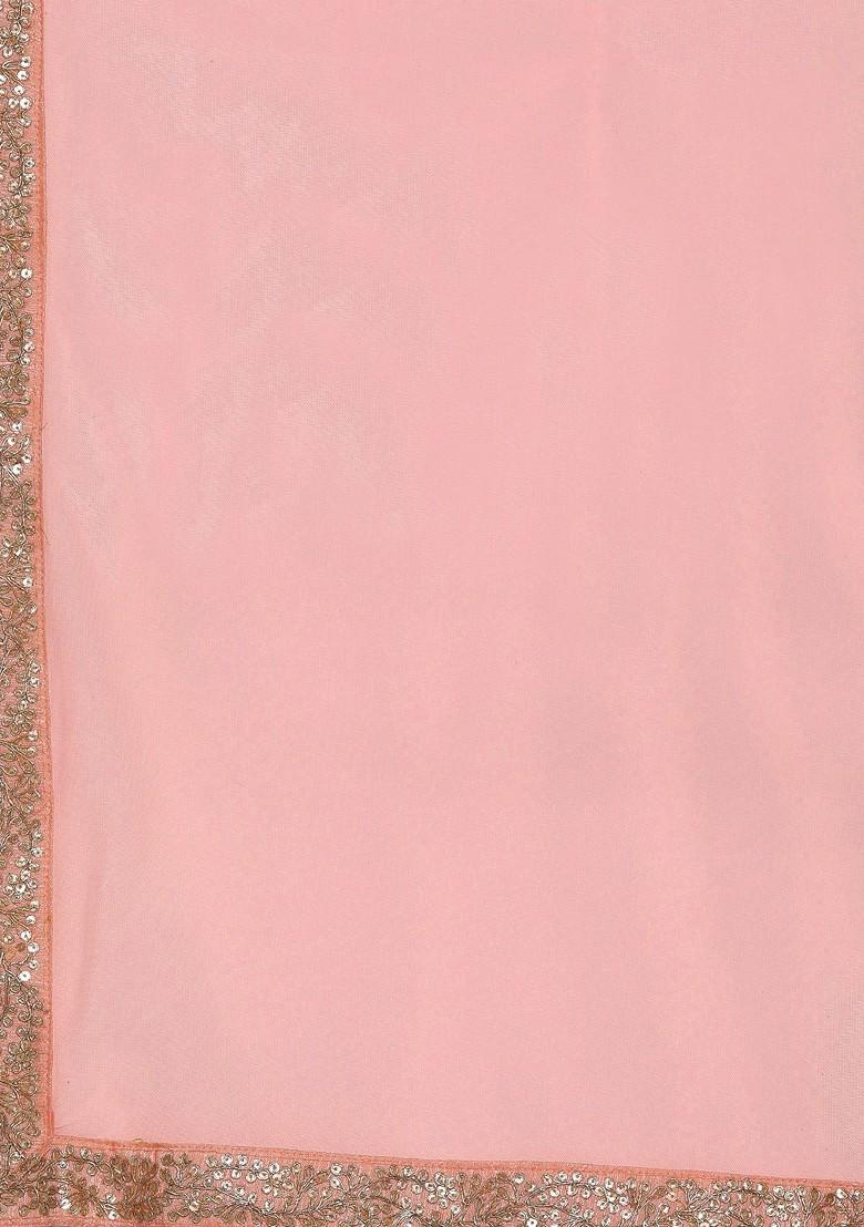 Pink Solid Poly Blend Saree Set